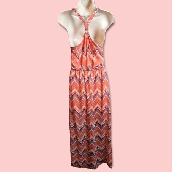 Boho Aztec Print Flowy Lightweight Cinched Waist Racerback Tank Maxi Dress Small - Picture 2 of 4